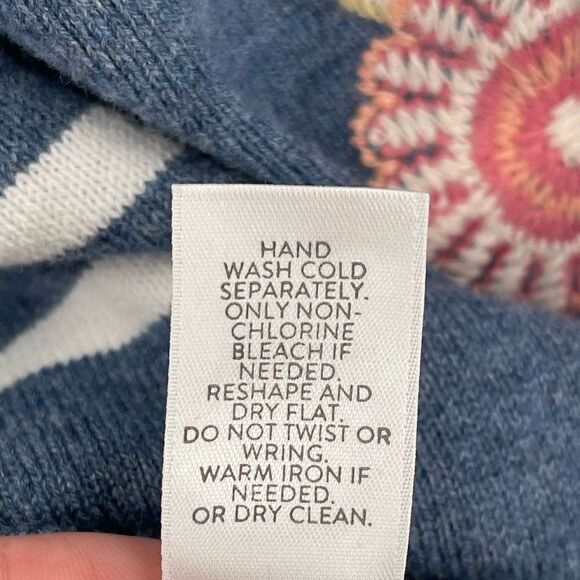 J Jill Striped Floral Embroidered Hooded Pullover Sweater Women Medium Blue - Picture 7 of 7